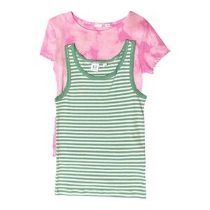 GAP Kids Pink Tie-Dye Tee with Green Stripe Tank Layered Set 8